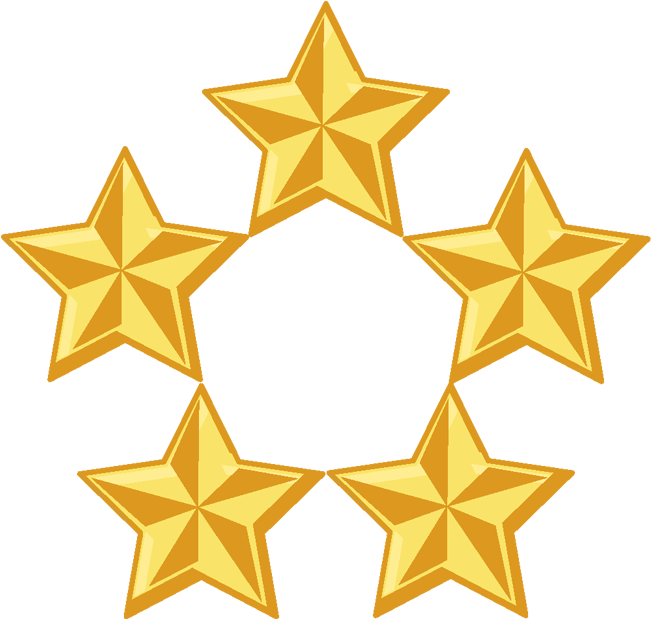 Five Star 桌布 壁紙 — 五顆金星以圓形圖案排列在黑色背景上，帶有明亮的高光。