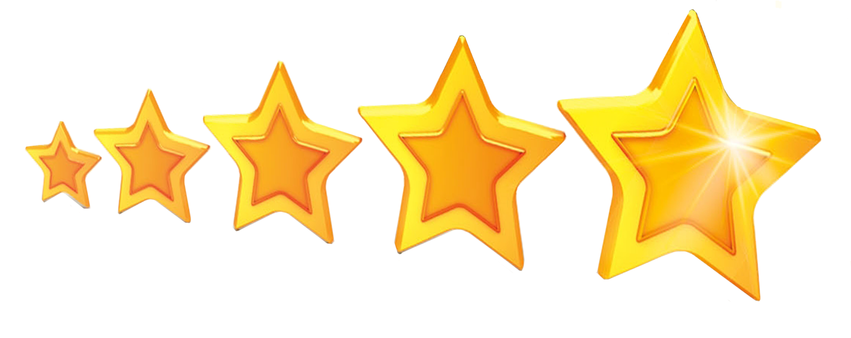 Clip Art 桌布 壁紙 — 五顆閃爍的金色星星在黑色背景上增大尺寸和亮度。