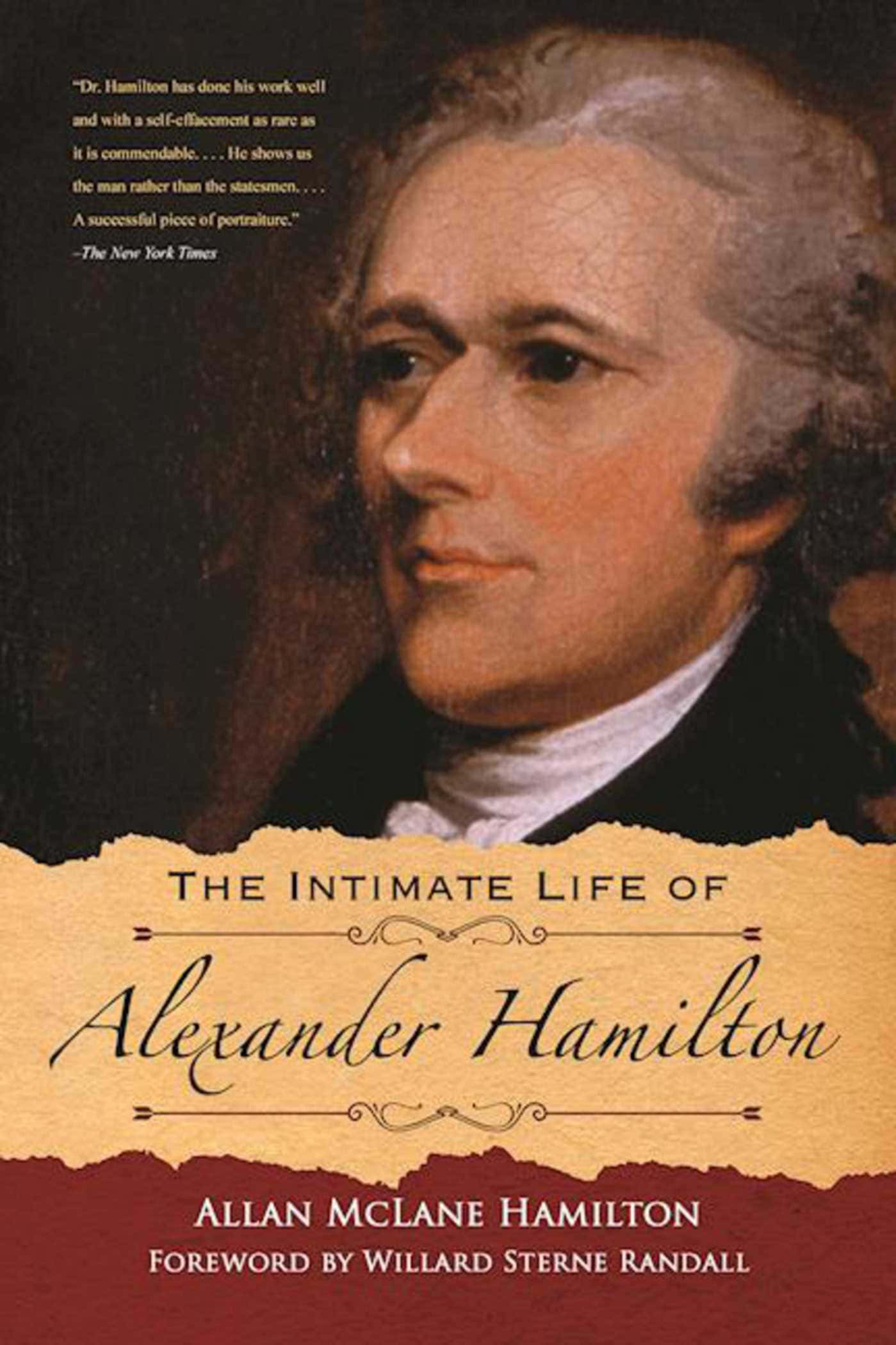 Alexander Hamilton 桌布 壁紙 — 亞歷山大·漢密爾頓的經典肖像，搭配撕紙書封設計，並附有《紐約時報》的引文。