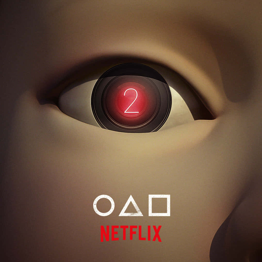 Netflix 桌布 壁紙 — 人類眼睛的特寫，瞳孔為紅色發光的相機鏡頭，顯示數字二。
