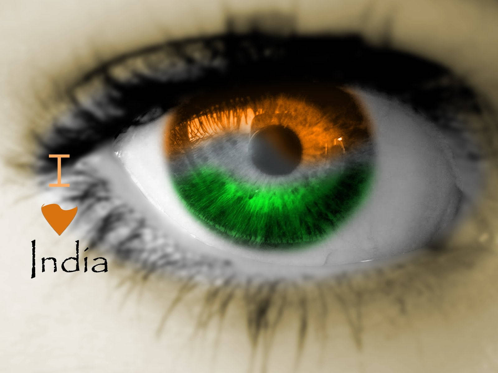 Indian 桌布 壁紙 — 人類眼睛的特寫，虹膜帶有印度國旗的三色：橙色、綠色和白色。