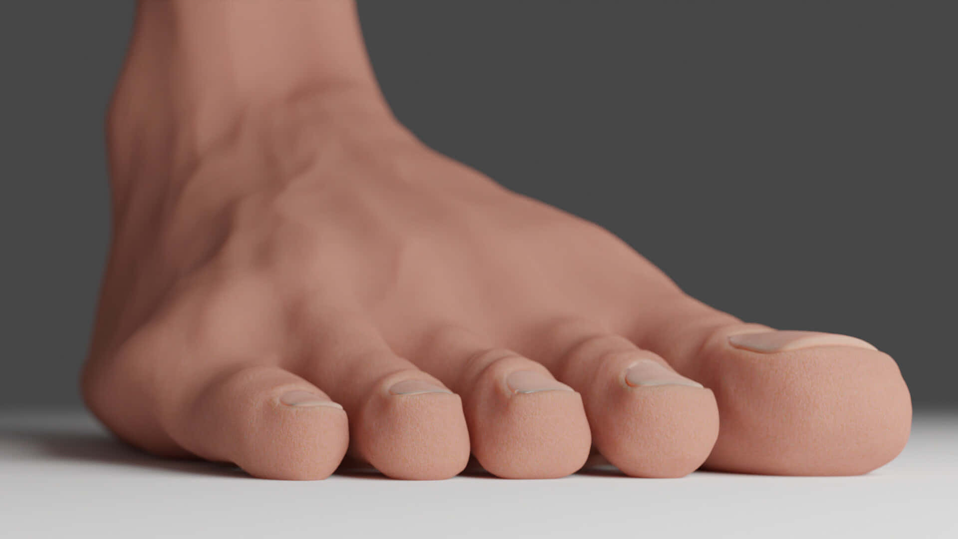 feet 桌布 壁紙 — 人類腳部的特寫，具有自然皮膚質感和乾淨的指甲，背景為中性灰色和白色。