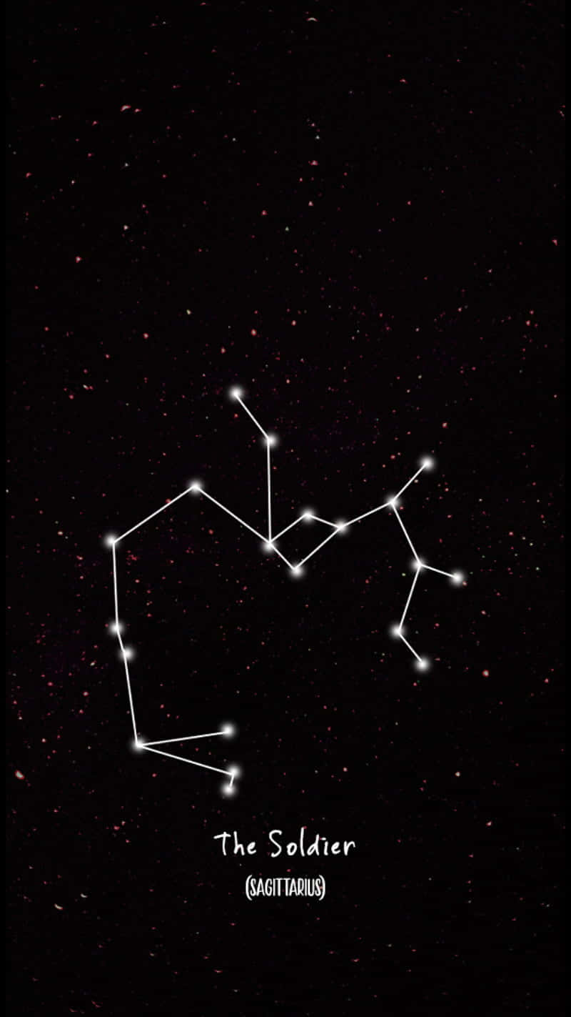 Arrow 桌布 壁紙 — 人馬座的極簡白色線條星座，標示為「士兵」，背景是繁星點點的黑色夜空。