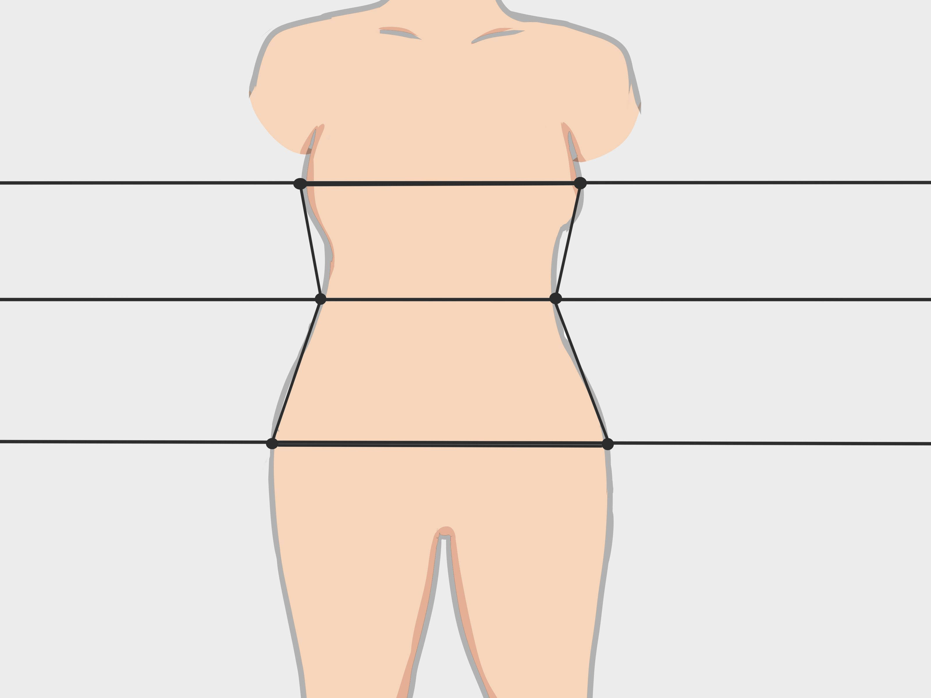 Minimalist Drawing 桌布 壁紙 — 人體軀幹插圖，以黑色水平線標示比例身體部位，背景為淺灰色。