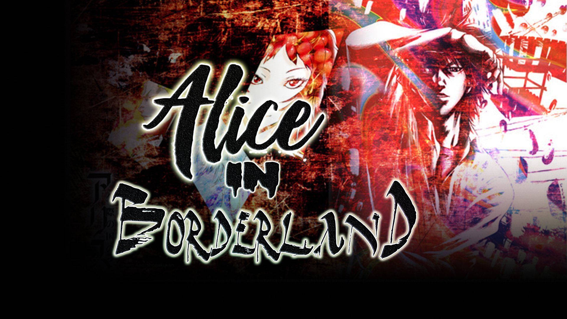 Borderland 桌布 壁紙 — 《今際之國的闖關者》充滿活力的動畫風格海報，兩個角色在混亂的紅黑背景前。