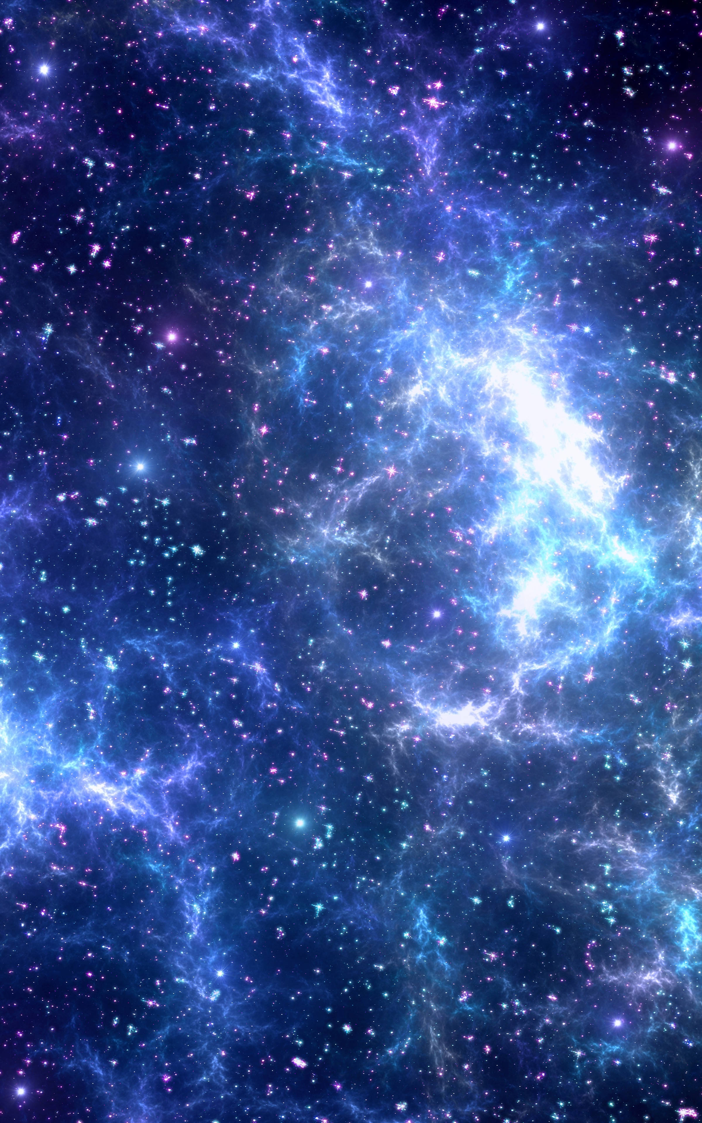 淺藍色 桌布 壁紙 — 令人嘆為觀止的宇宙星雲，由無數閃爍的星星照亮，旋轉著電藍色和紫色的氣體。