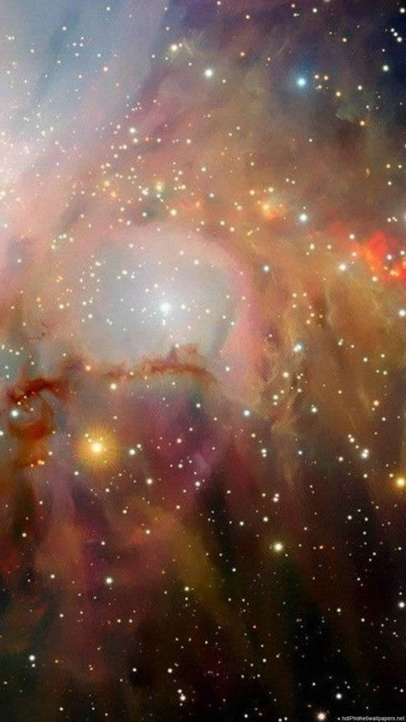 太空 iPhone 桌布 壁紙 — 令人嘆為觀止的宇宙星雲景觀，散發著粉紅、橙色和藍色色調，周圍環繞著無數閃爍的星星。