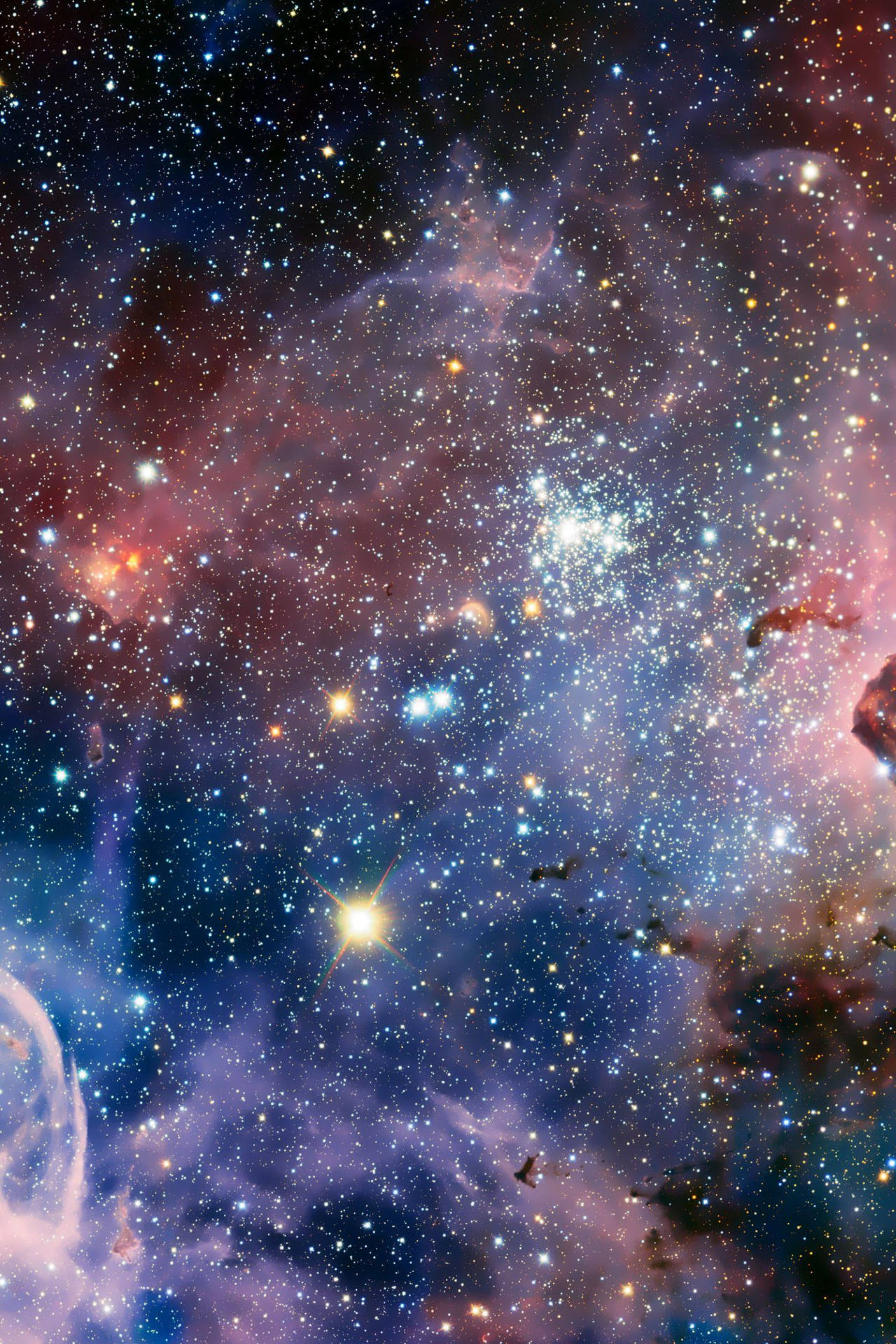 充滿發光恆星和彩色氣體雲的鮮豔宇宙星雲，位於深空之中。