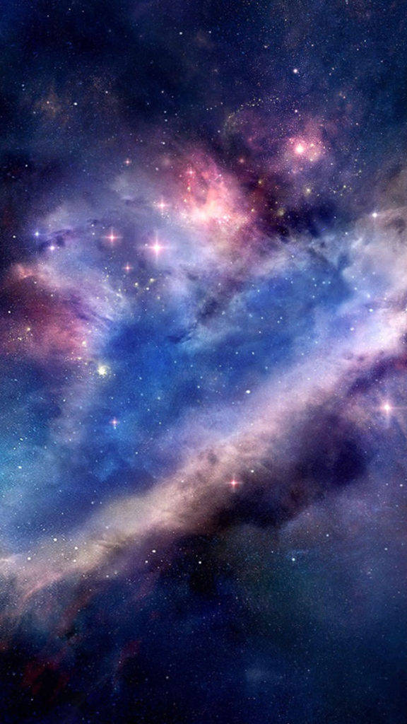 藍色銀河 桌布 壁紙 — 令人嘆為觀止的宇宙景觀，星雲在點綴著星星的黑暗天空中旋轉，散發著粉紅色和藍色的光芒。