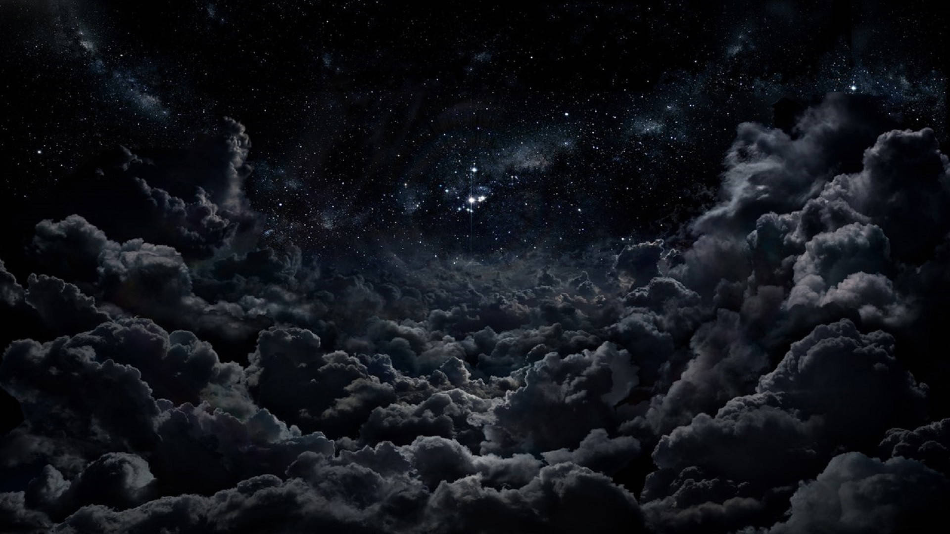 天空 桌布 壁紙 — 令人嘆為觀止的星空夜景，從濃密烏雲中窺見。
