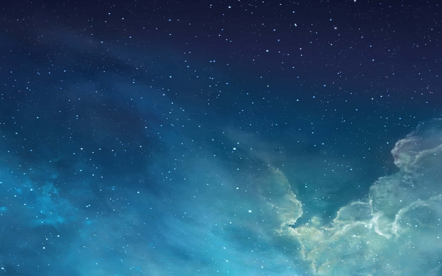 Aesthetic Night Sky 桌布 壁紙 — 令人嘆為觀止的星空夜景，有旋轉的藍色和藍綠色星雲以及發光的宇宙雲。