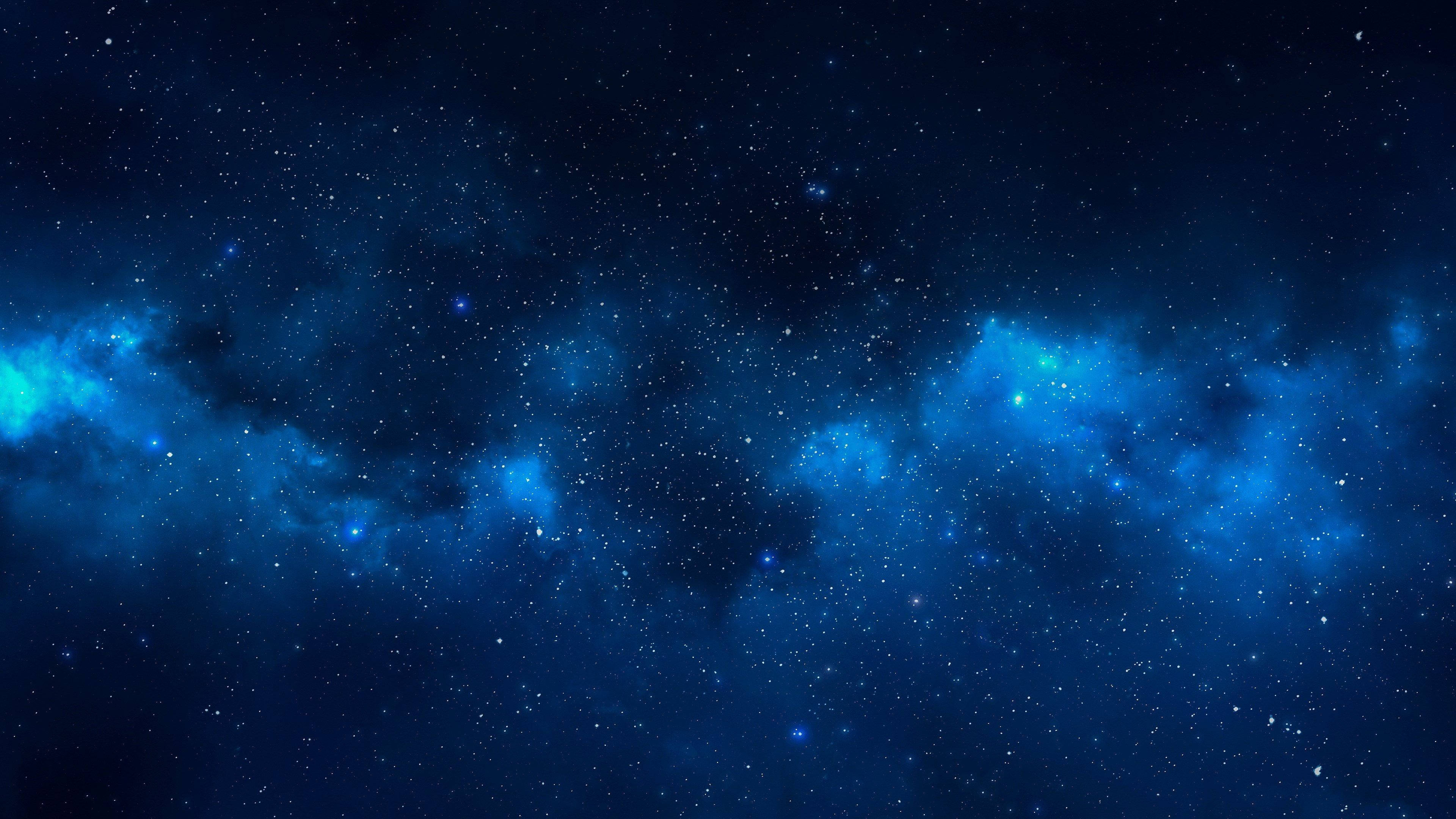 霓虹藍美學 桌布 壁紙 — 令人嘆為觀止的深藍色宇宙星雲景觀，在廣闊的夜空中閃爍著散落的星星。