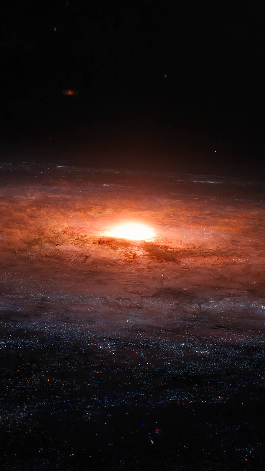發光的星系核心在黑暗宇宙中散發出熾熱的橙色光芒。 — 外太空 GIF 壁紙