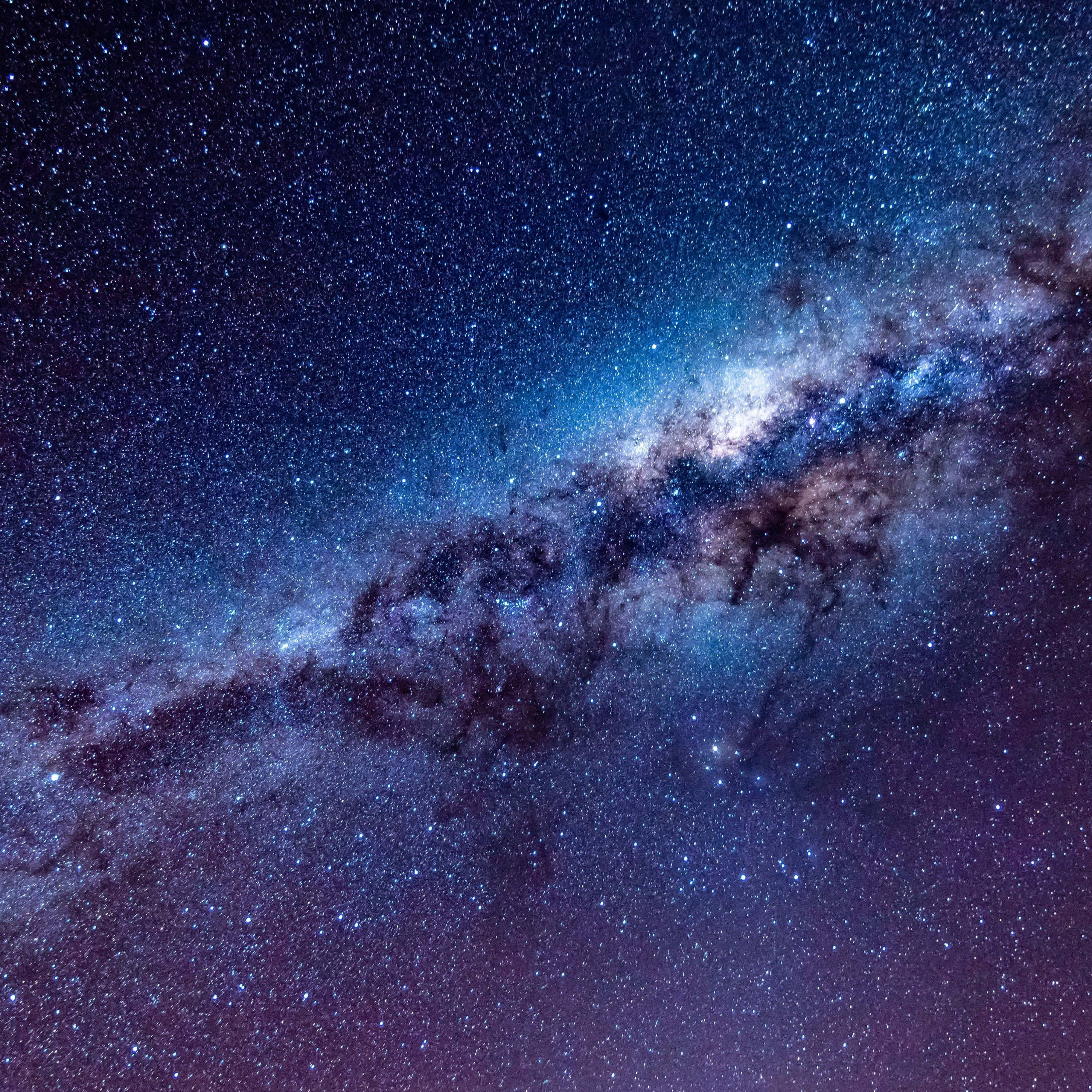 2560x1440 動態圖片 桌布 壁紙 — 令人嘆為觀止的銀河系景觀，在繁星點點的夜空中散發著藍色和紫色的光芒。