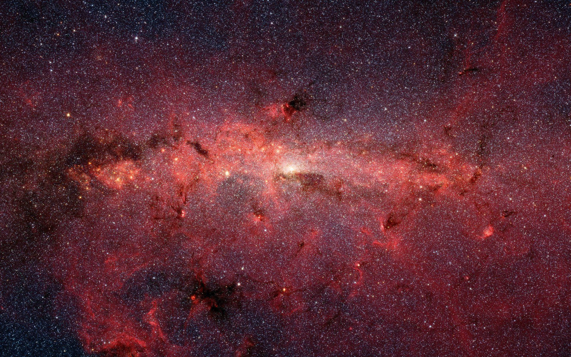 星雲 桌布 壁紙 — 令人嘆為觀止的鮮豔紅色和黑色宇宙星雲景觀，充滿無數星星和發光的氣體雲。