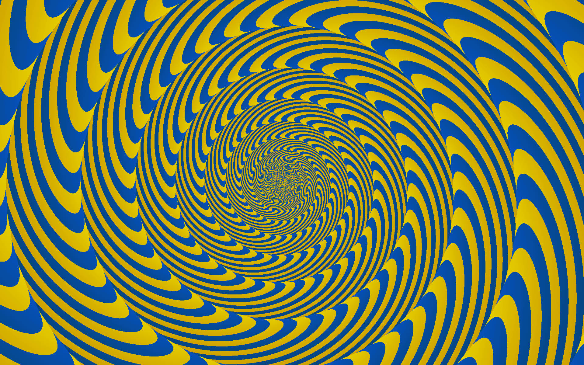 Illusion 桌布 壁紙 — 令人著迷的光學錯覺，藍色和黃色的螺旋波浪匯聚成催眠般的漩渦。