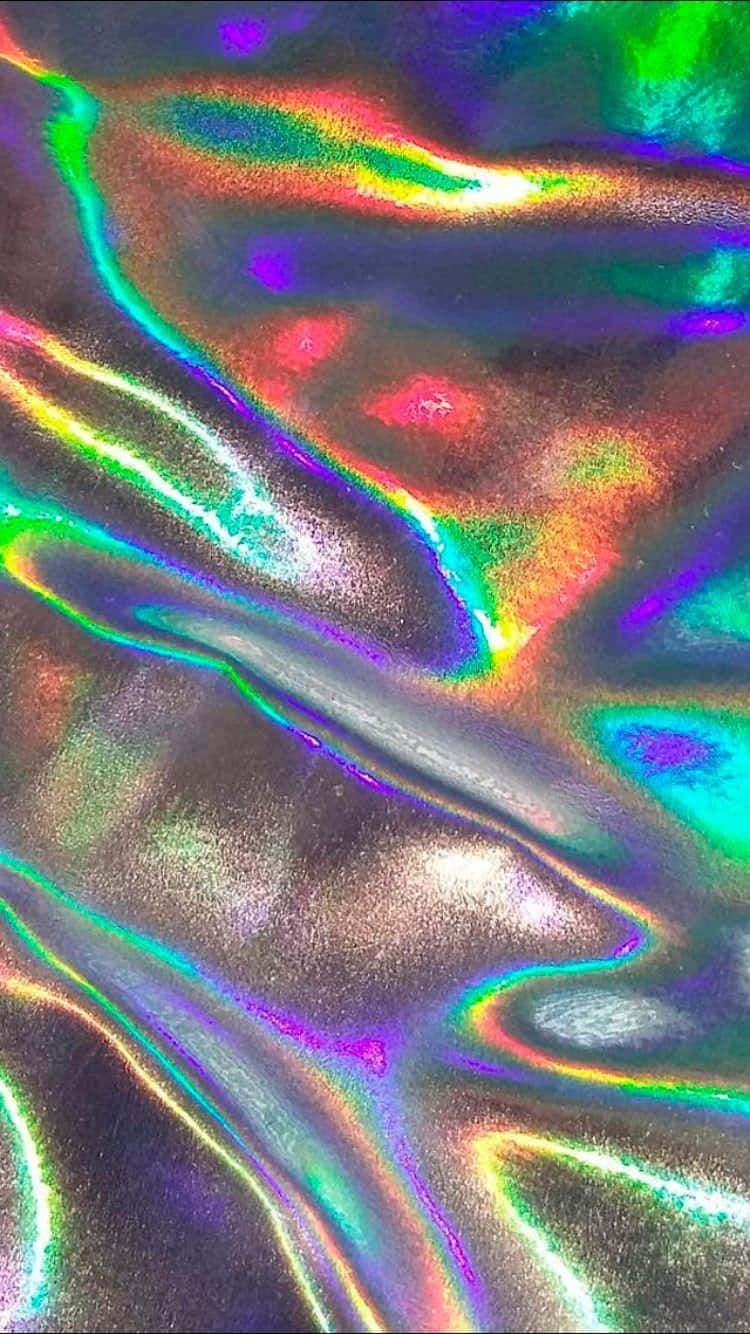 全息 桌布 壁紙 — 令人著迷的彩虹色全息箔近距離特寫，帶有流動的彩虹色彩和金屬光澤。