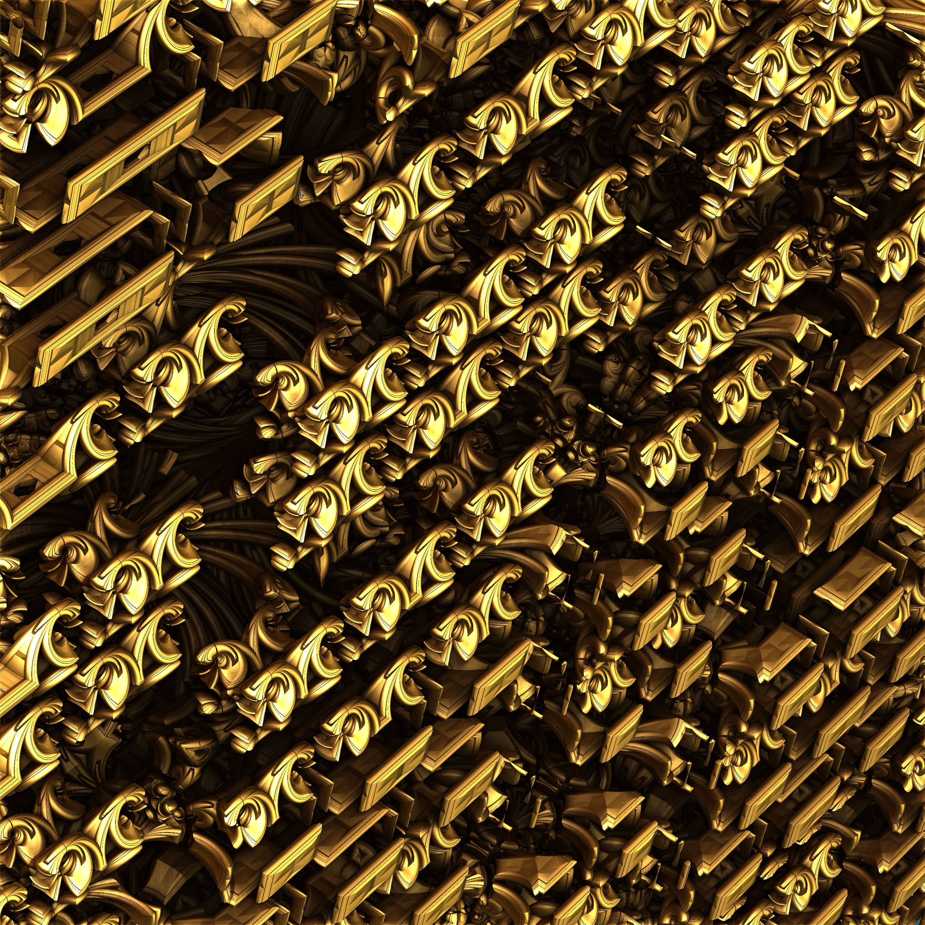 金色動態 桌布 壁紙 — 令人著迷的近距離特寫，呈現複雜的金色裝飾圖案，深沉的陰影營造出奢華而細膩的質感。