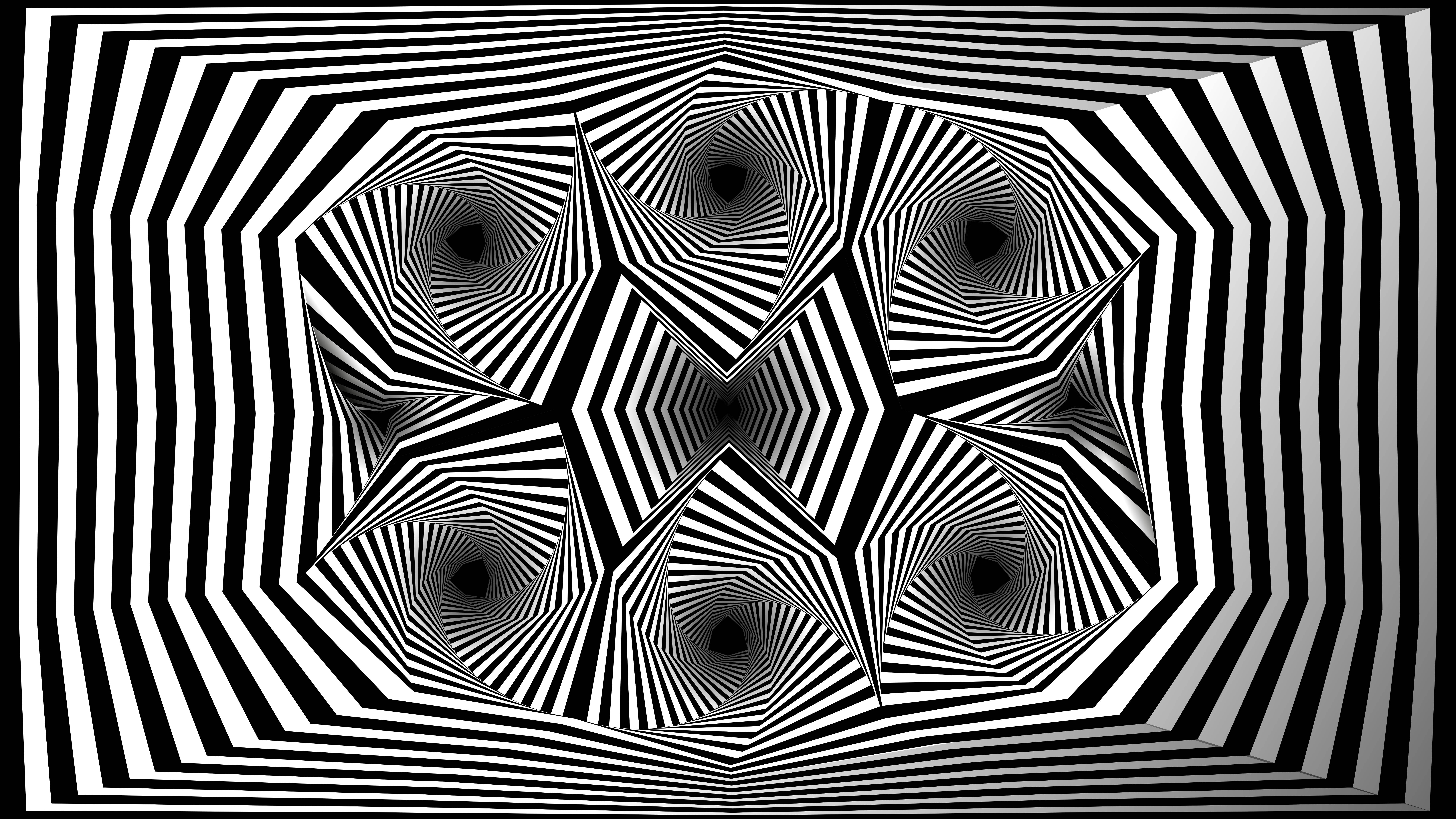 Illusion 桌布 壁紙 — 令人著迷的黑白錯視效果，同心幾何圖案營造出催眠隧道效果。
