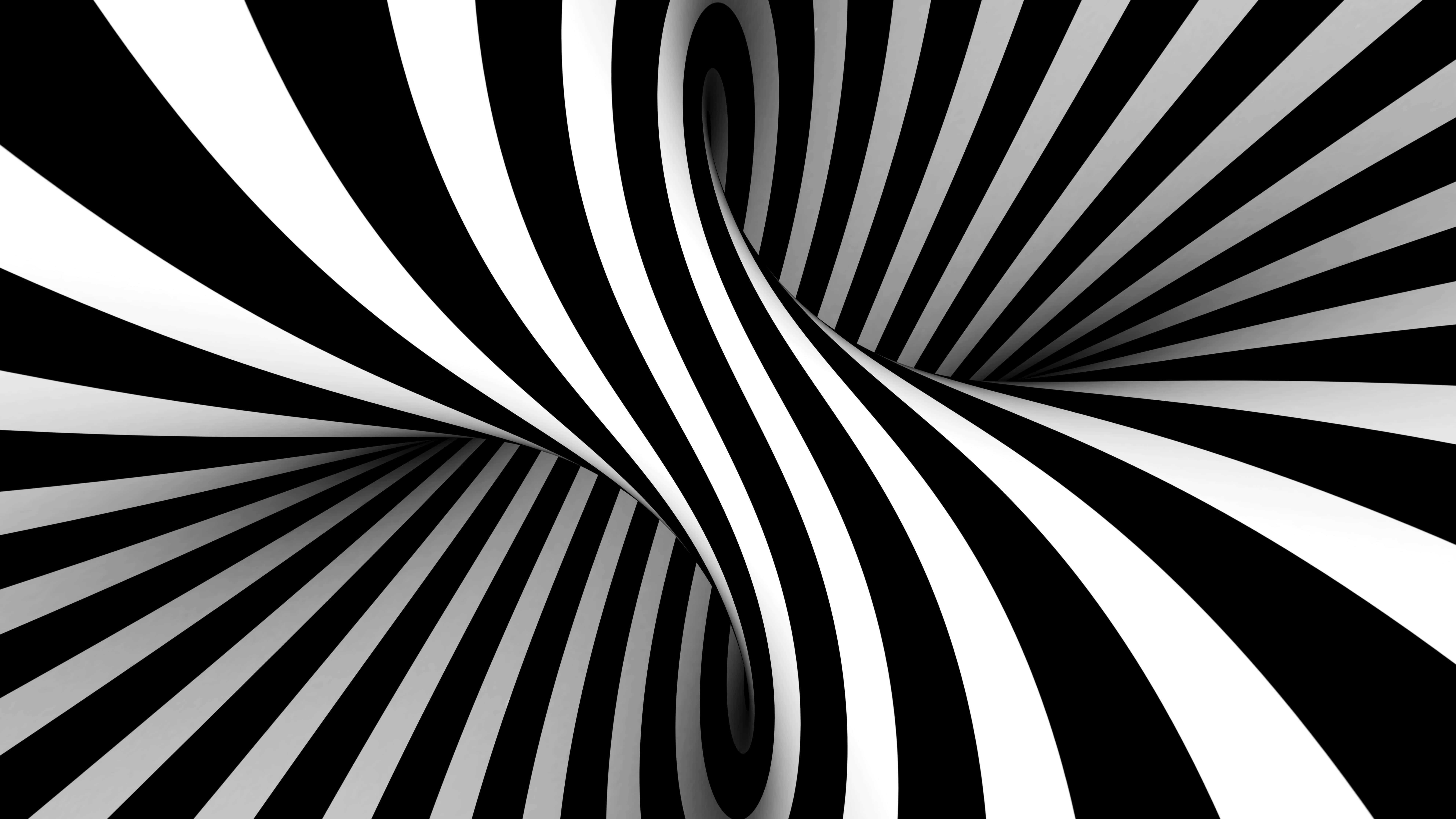 Optical Illusions 桌布 壁紙 — 令人著迷的黑白錯視效果，旋轉條紋營造出隧道效果。