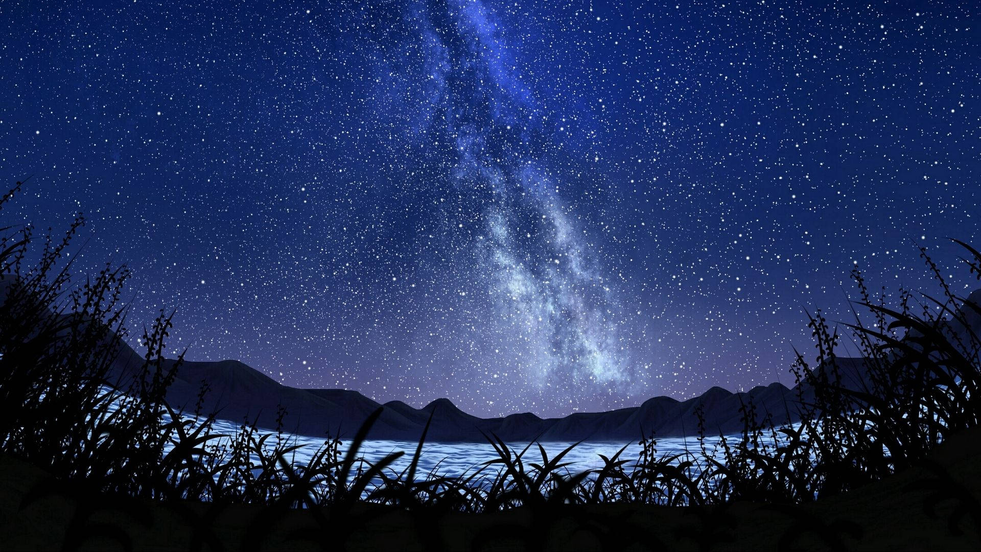 夜空 桌布 壁紙 — 令人驚嘆的夜空，佈滿星星，銀河在平靜的湖泊和輪廓分明的山脈上空拱起。
