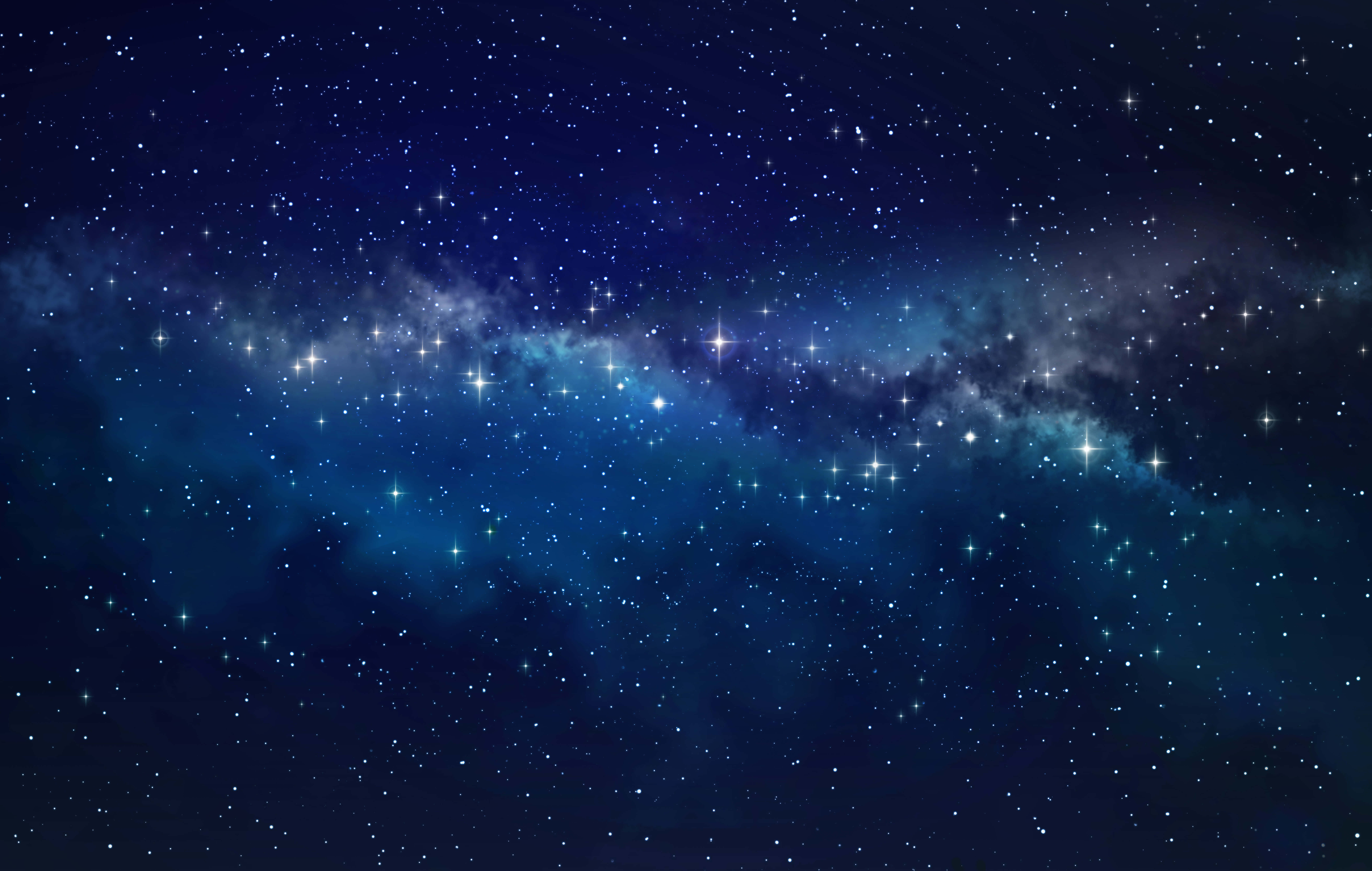 桌布 壁紙 — 令人驚嘆的銀河系景觀，在深邃的宇宙夜空中閃耀著充滿活力的藍色星雲和無數閃爍的星星。