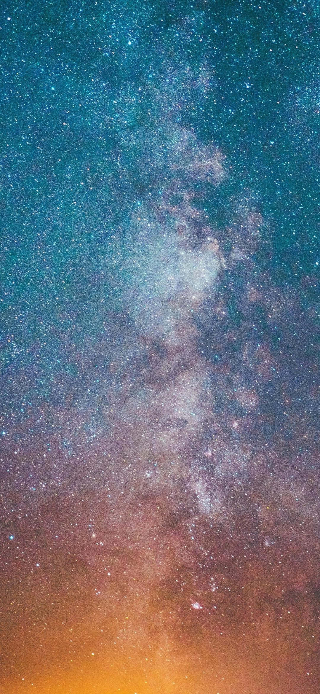 背景 桌布 壁紙 — 令人驚嘆的銀河系景觀，宇宙塵埃和星星在從青綠色到橙色的漸變天空中閃耀。