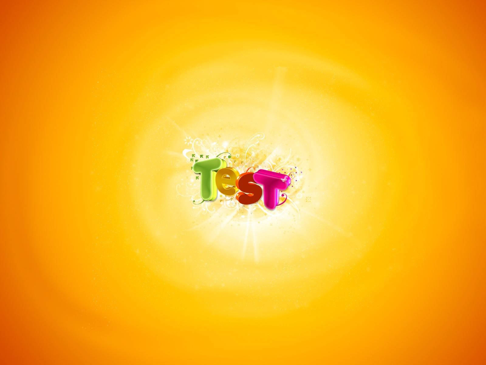 色彩繽紛的3D文字「Test」在耀眼橙色背景上發光。 — 簡單動圖 壁紙