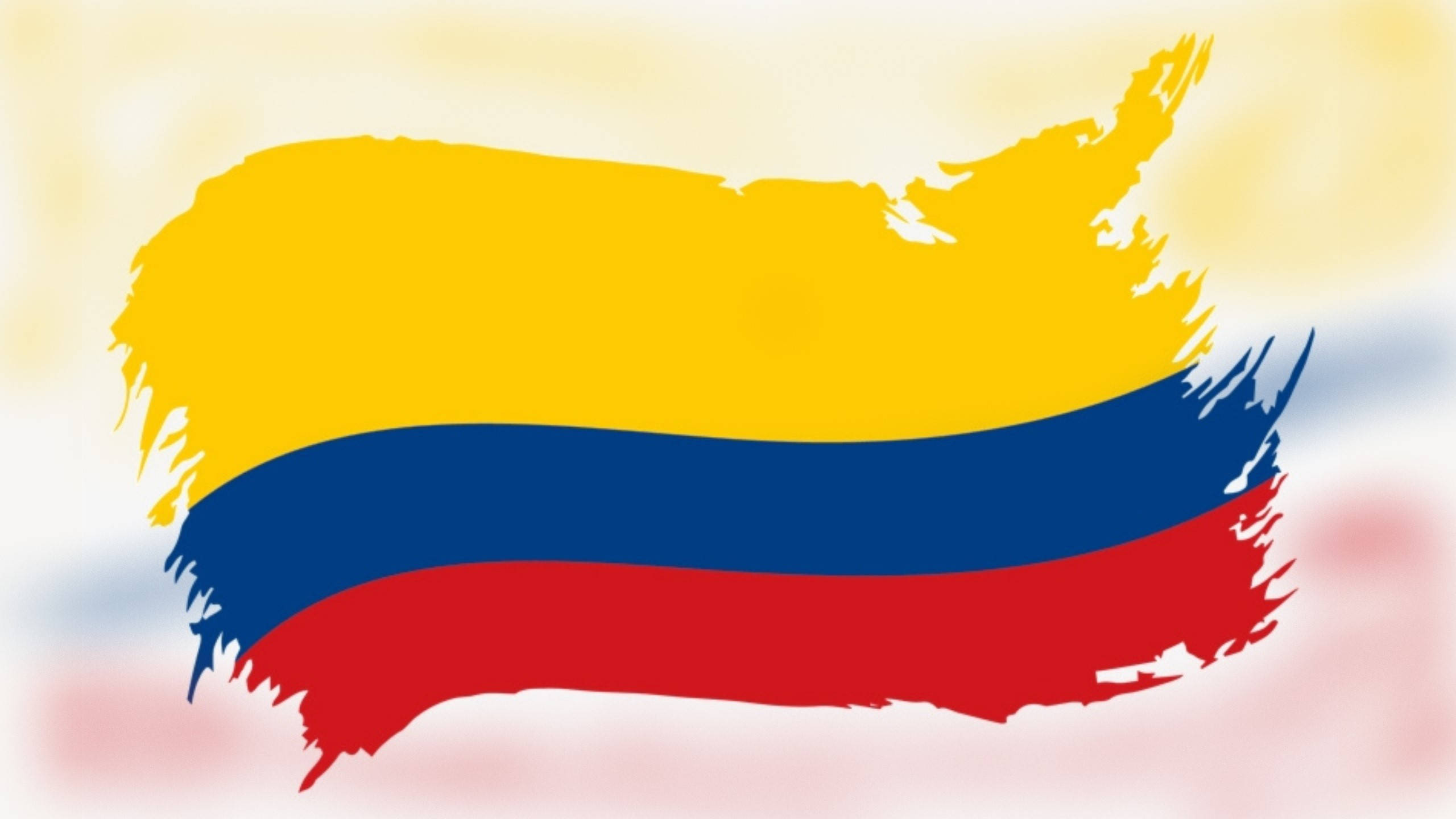 Colombia Flag 桌布 壁紙 — 以柔和漸變背景襯托，以筆觸風格繪製的哥倫比亞國旗，形狀如該國地圖。