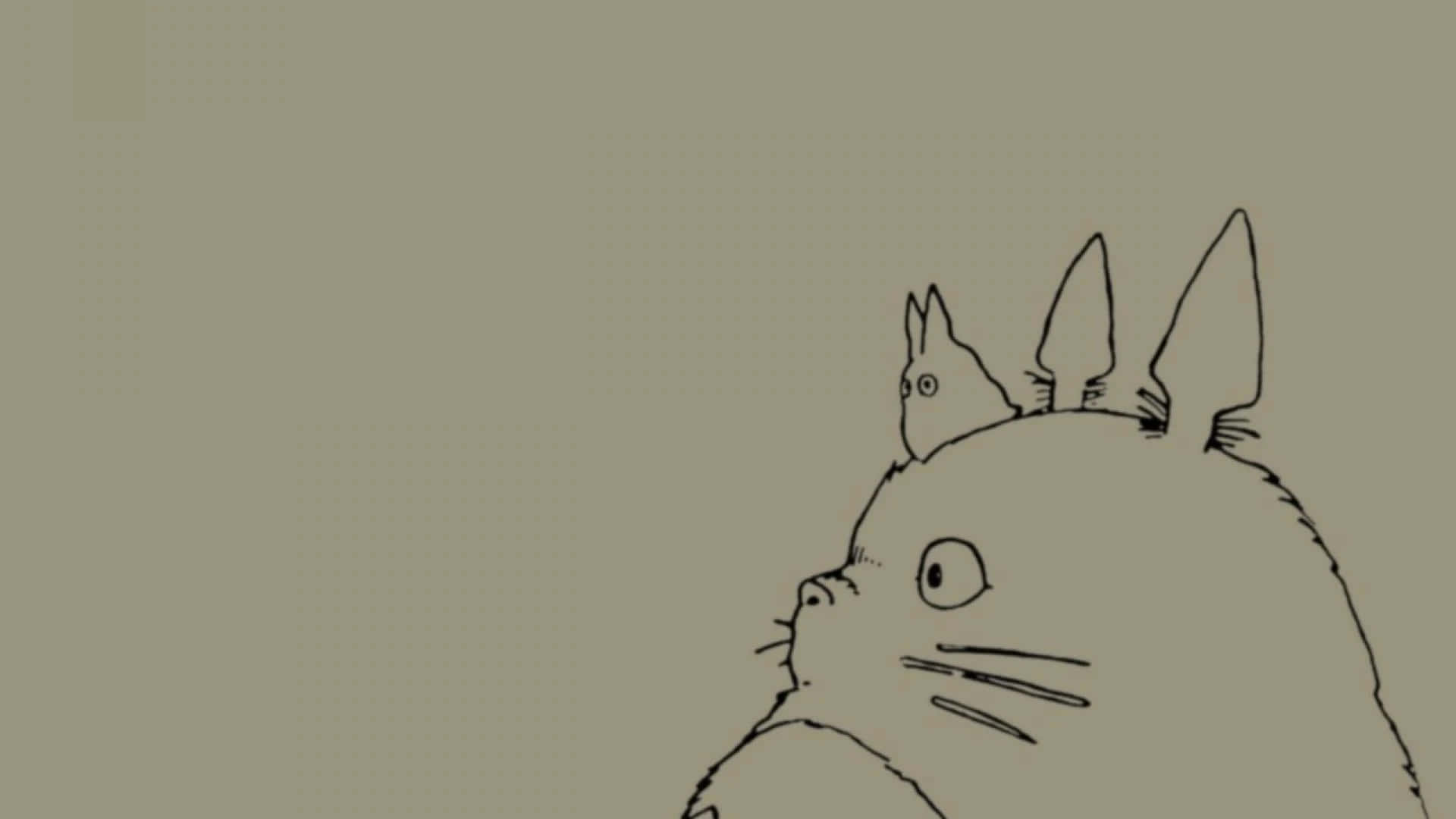 龍貓與一個小生物的極簡線條藝術。 — 龍貓 GIF 壁紙