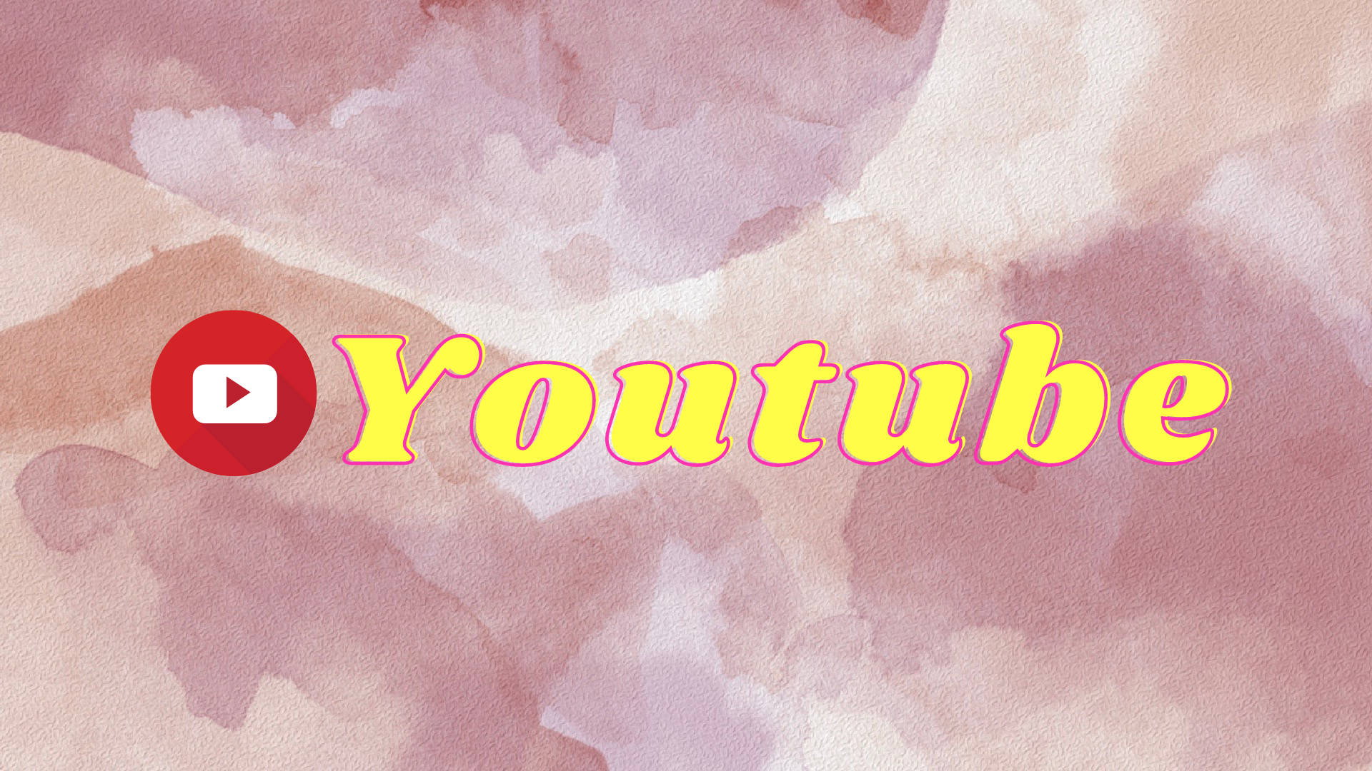 YouTube 標誌 桌布 壁紙 — 以柔和粉紅色水彩背景襯托的粗體黃色YouTube標誌，帶有紅色播放按鈕。