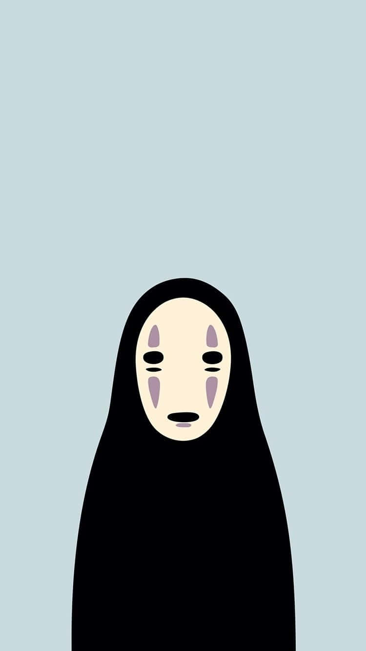桌布 壁紙 — 以極簡風格繪製的《神隱少女》無臉男角色插圖，背景為淡藍色。
