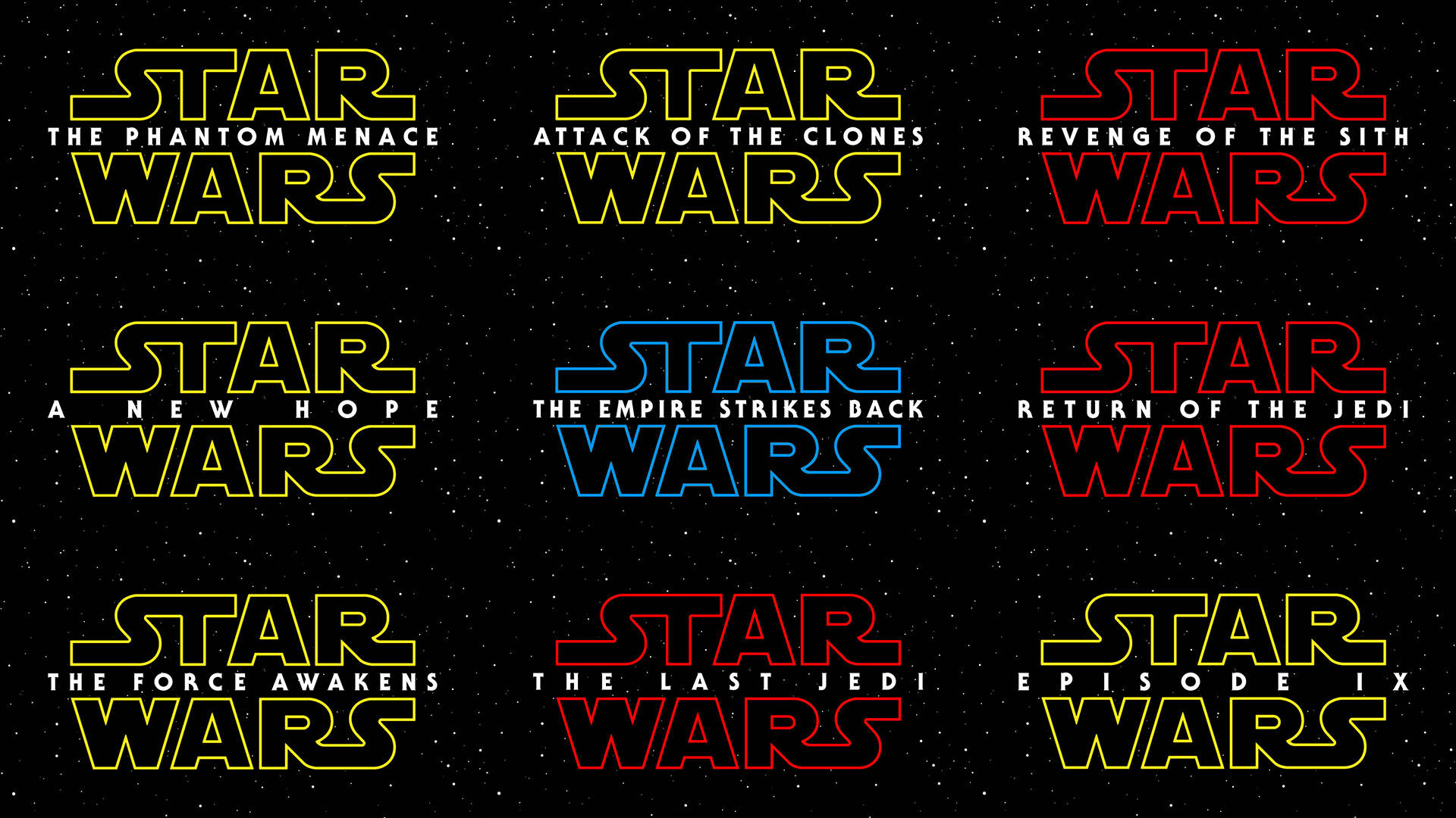 Star Wars Logo 桌布 壁紙 — 以標誌性標誌風格呈現的星際大戰電影標題，背景為星空太空，並帶有顏色變化。