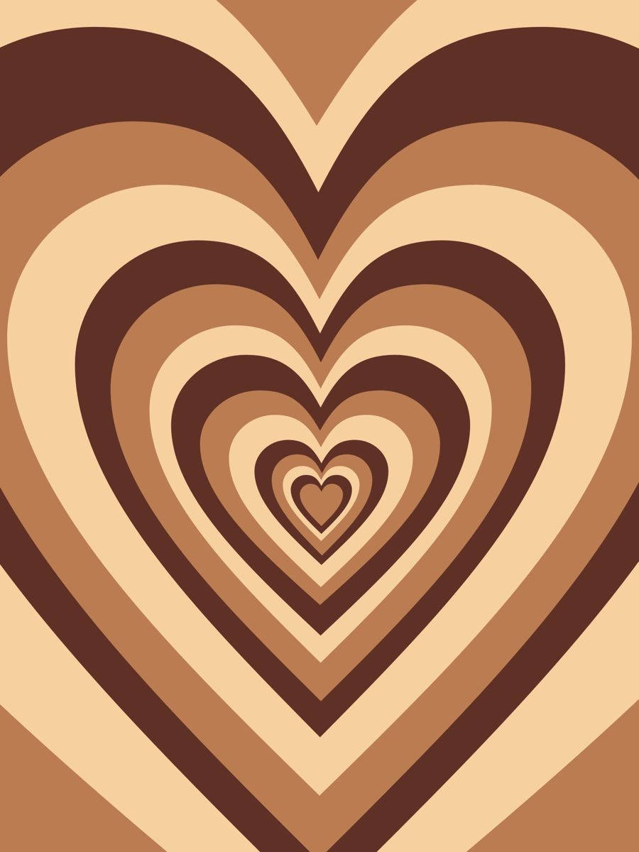 Y2k Heart 桌布 壁紙 — 以溫暖棕色調繪製的同心心形催眠圖案，營造出復古懷舊的視覺效果。