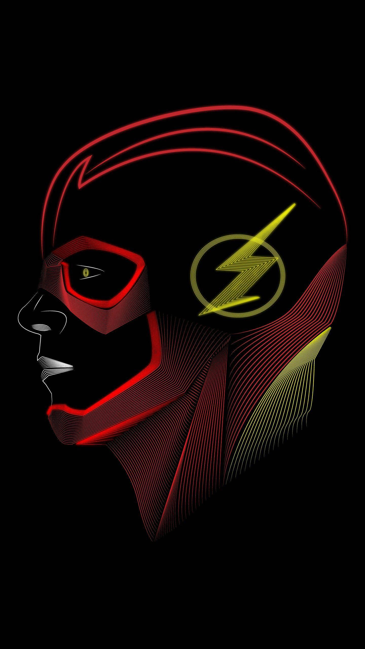 the flash iPhone 桌布 壁紙 — 以發光紅黃線條繪製的風格化閃電俠側面輪廓，背景為黑色。