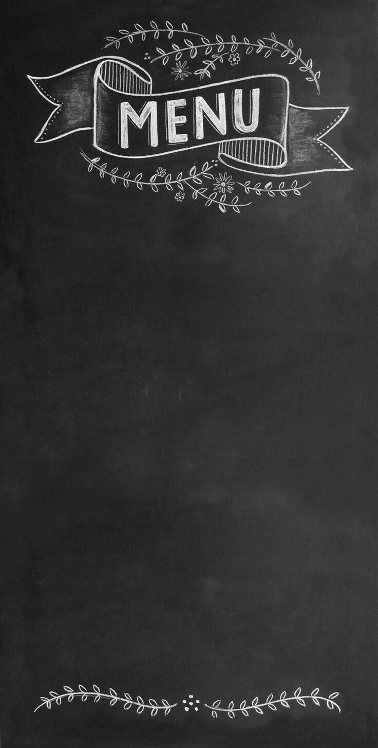 Chalkboard 桌布 壁紙 — 以粉筆繪製的菜單橫幅，帶有花卉點綴，背景為有紋理的黑板。