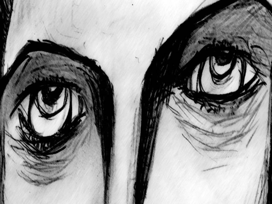 pencil 桌布 壁紙 — 以粗糙黑白素描風格繪製、帶有強烈陰影的表情豐富人類眼睛的強烈特寫。