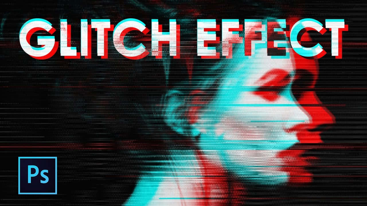Glitch 桌布 壁紙 — 以紅色和青色數位噪點及像素化文字扭曲的人物臉部故障藝術肖像。