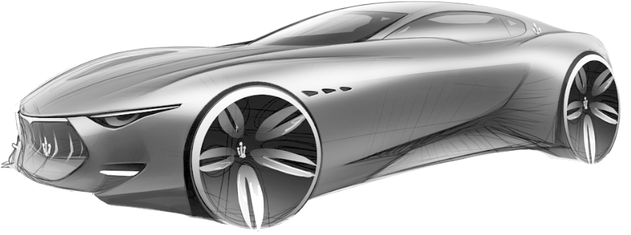 Vehicle 桌布 壁紙 — 以詳細鉛筆素描風格繪製的時尚銀色概念車，具有空氣動力學曲線和未來主義車輪。