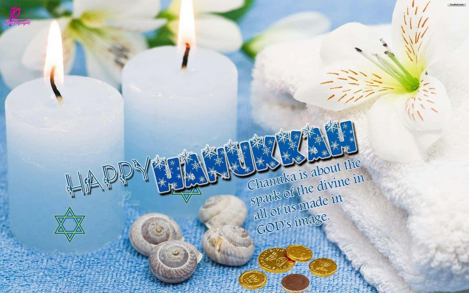 以這款美麗的藍白相間燭台慶祝光明節！ 壁紙