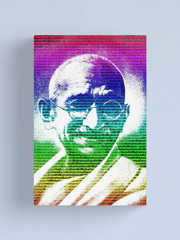 Mahatma Gandhi 桌布 壁紙 — 以重複聖雄甘地名字形成的風格化肖像，顏色從紫色漸變到橙色。