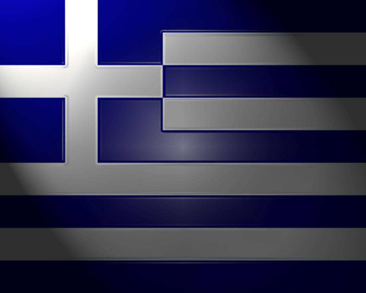 greek 桌布 壁紙 — 以金屬藍和銀色渲染的希臘國旗，帶有光澤高光和柔和陰影。