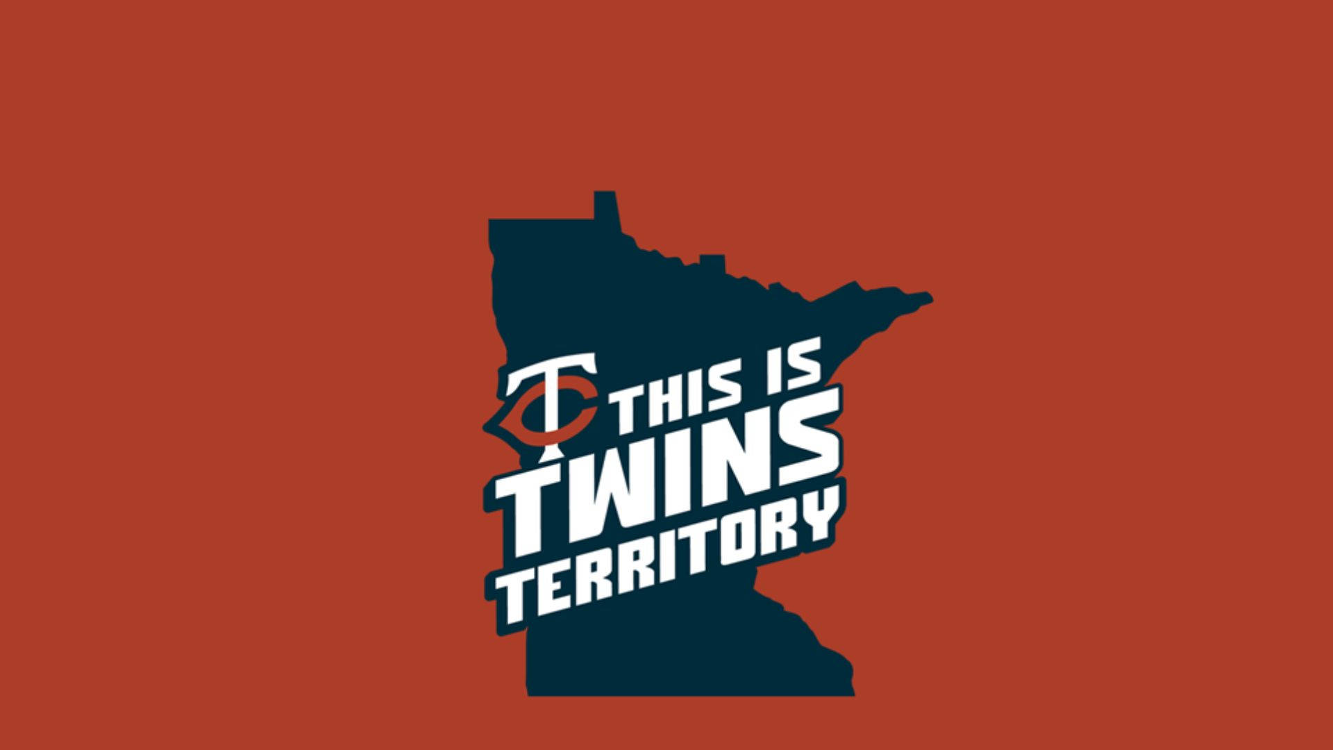 twins 桌布 壁紙 — 以鏽色背景襯托海軍藍明尼蘇達州輪廓，配上白色「THIS IS TWINS TERRITORY」文字及TC標誌的醒目圖像。