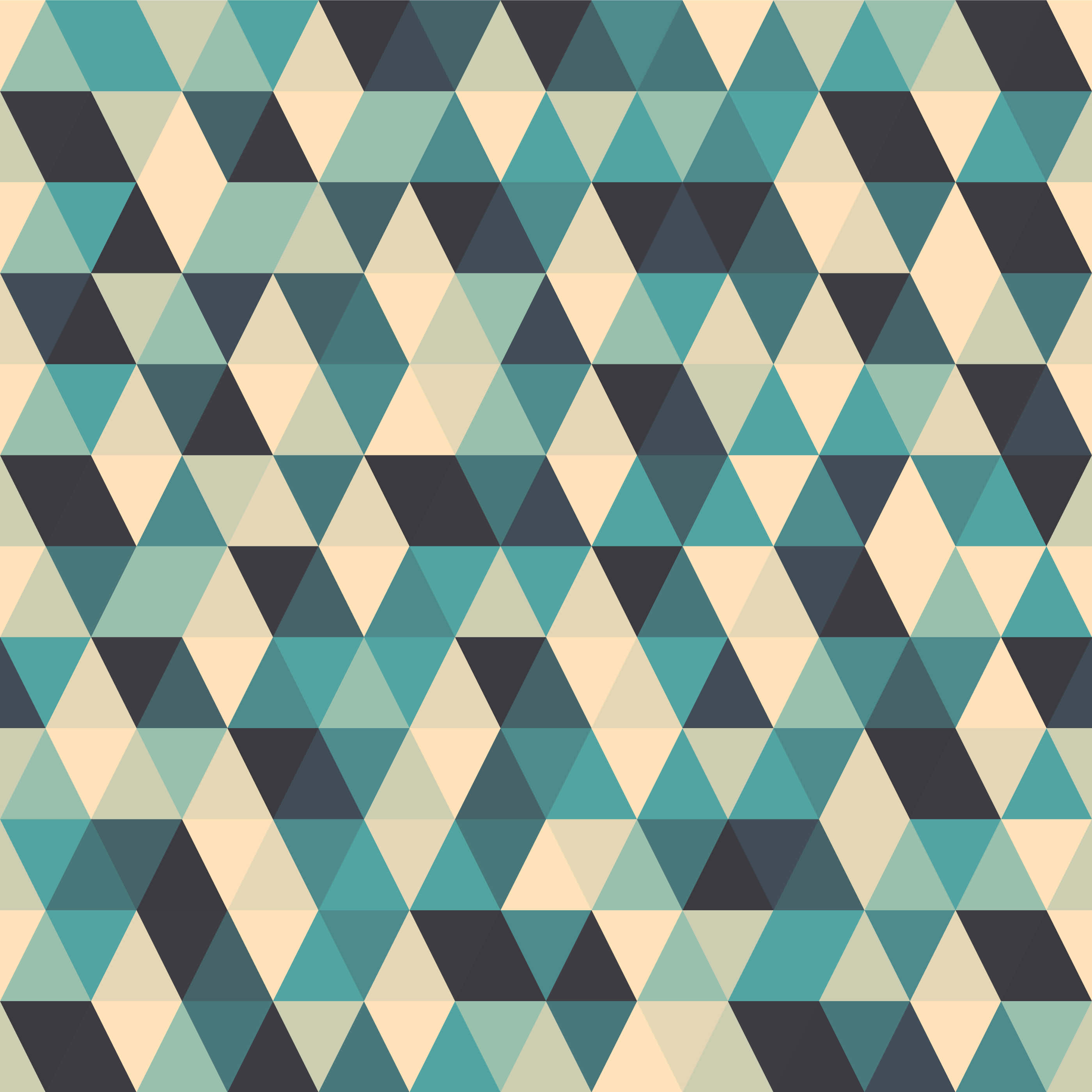 Geometric Pattern 桌布 壁紙 — 以青綠色、米色和深藍色調組成的無縫幾何圖案，交錯三角形設計。
