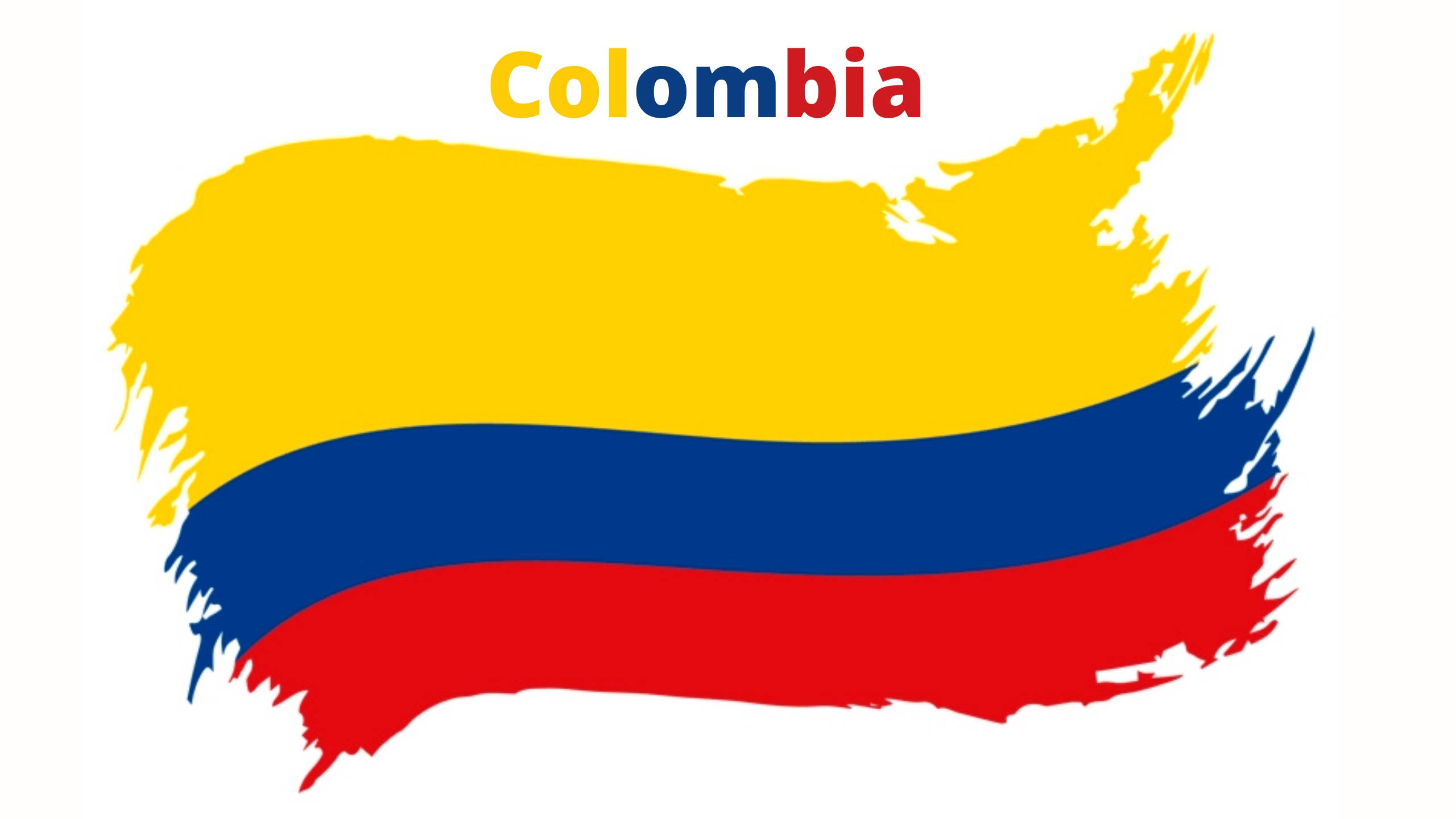 Colombia Flag 桌布 壁紙 — 以鮮明筆觸藝術呈現的哥倫比亞國旗，形狀如地圖，帶有醒目的黃、藍、紅條紋。