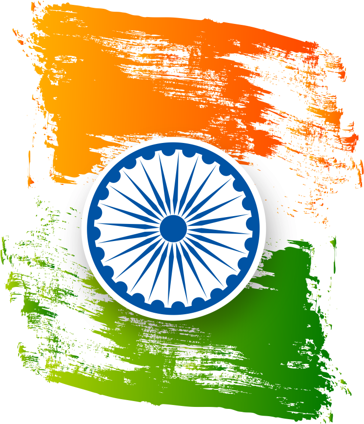 Indian Independence Day 桌布 壁紙 — 以鮮豔的筆觸呈現印度三色旗，中央為阿育王法輪，背景為黑色。