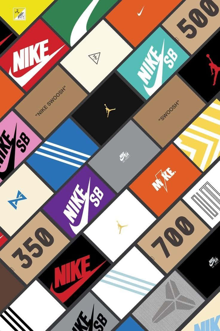 潮流玩家 桌布 壁紙 — 以鮮豔色彩和標誌性品牌打造的Nike SB運動鞋盒設計的充滿活力的幾何拼貼畫。
