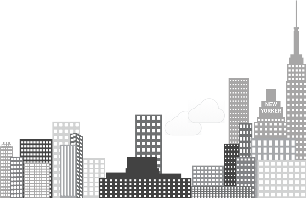 紐約 桌布 壁紙 — 以黑暗天空為背景，極簡黑白像素藝術城市天際線剪影，包含摩天大樓和「NEW YORKER」建築。