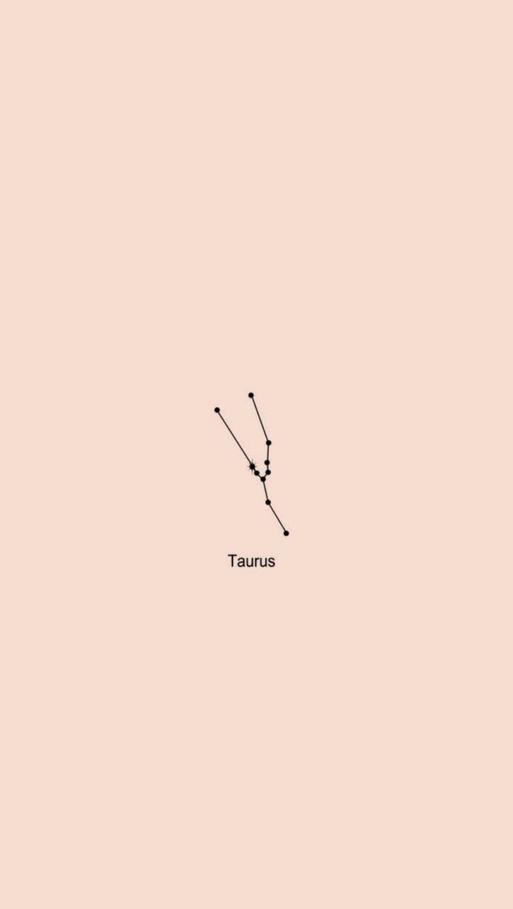 zodiac 桌布 壁紙 — 以黑色線條和圓點繪製的簡約金牛座星座圖，置於柔和蜜桃色背景中央。
