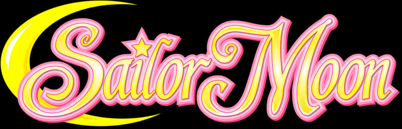 動漫 桌布 壁紙 — 以黑色背景襯托的粗體黃色和粉紅色草書 Sailor Moon 標誌，帶有新月和星星。
